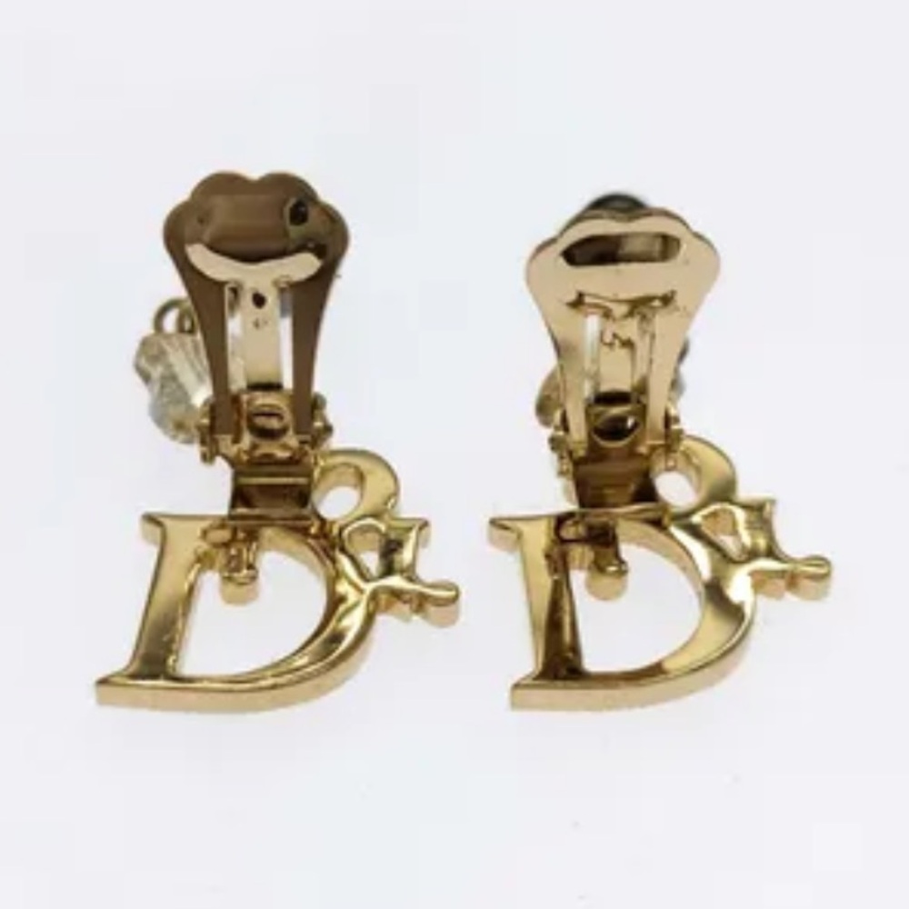 Dior Logo Gold Rhinestone Earrings - Picture 6 of 10